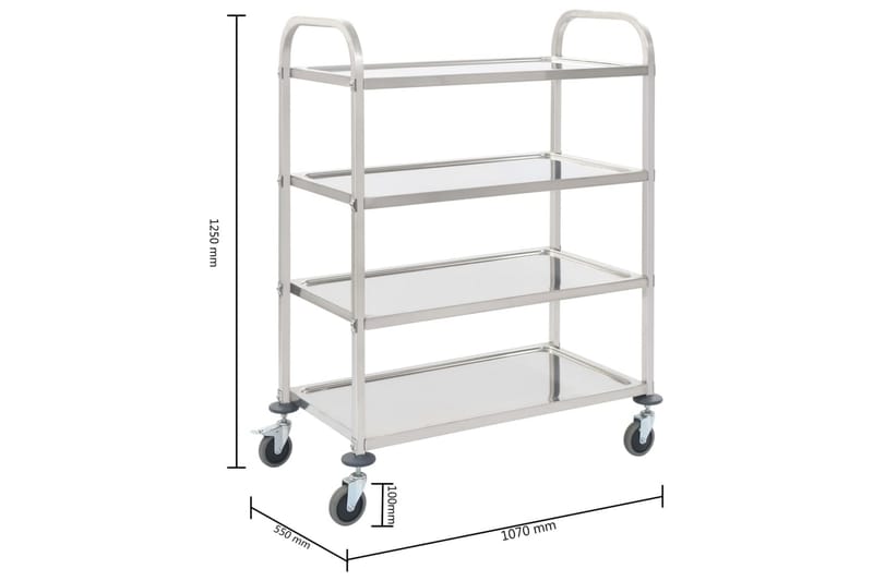 Serveringsvagn 4 våningar 107x55x125 cm rostfritt stål - Silver - Möbler - Vardagsrum - Serveringsvagn & drinkvagn