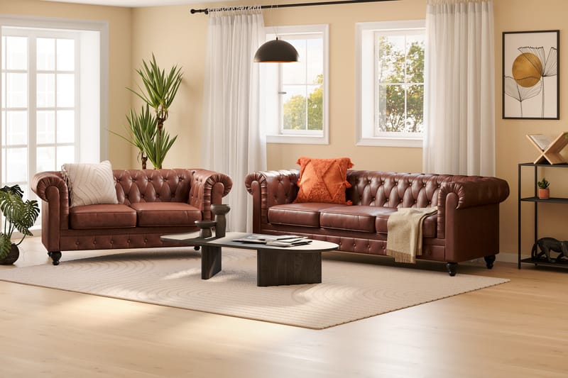 CHESTERFIELD Soffgrupp 3-sits+2-sits Brun - Möbler - Vardagsrum - Soffgrupper - Chesterfield soffgrupp