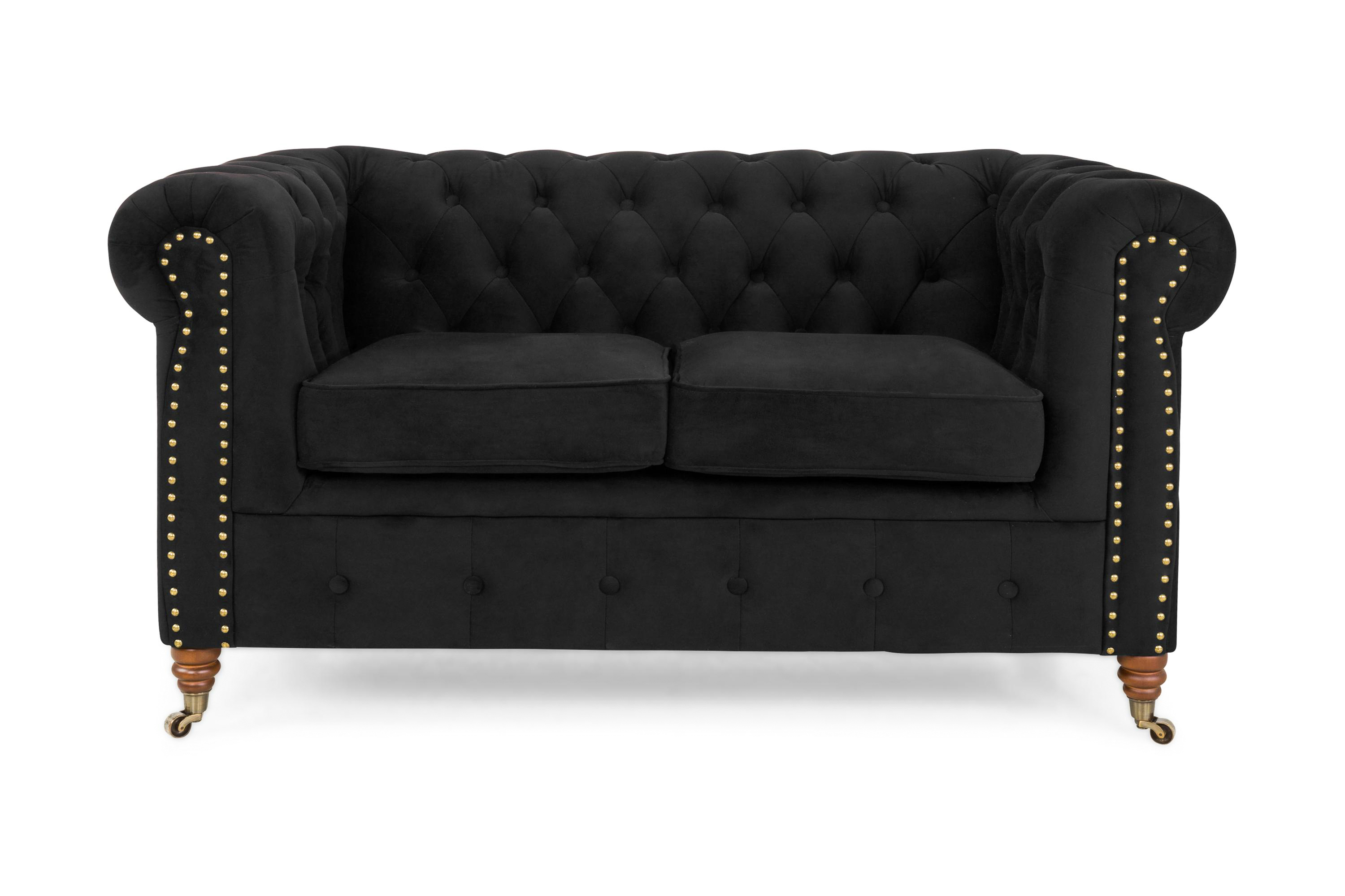 CHESTERFIELD LUX Sammetssoffa 2-sits Svart –