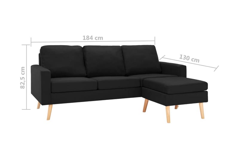 3-sitssoffa med fotpall svart tyg - Svart - Möbler - Vardagsrum - Soffor - 3-sits soffor