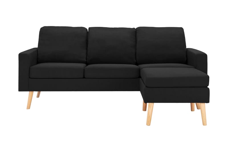 3-sitssoffa med fotpall svart tyg - Svart - Möbler - Vardagsrum - Soffor - 3-sits soffor