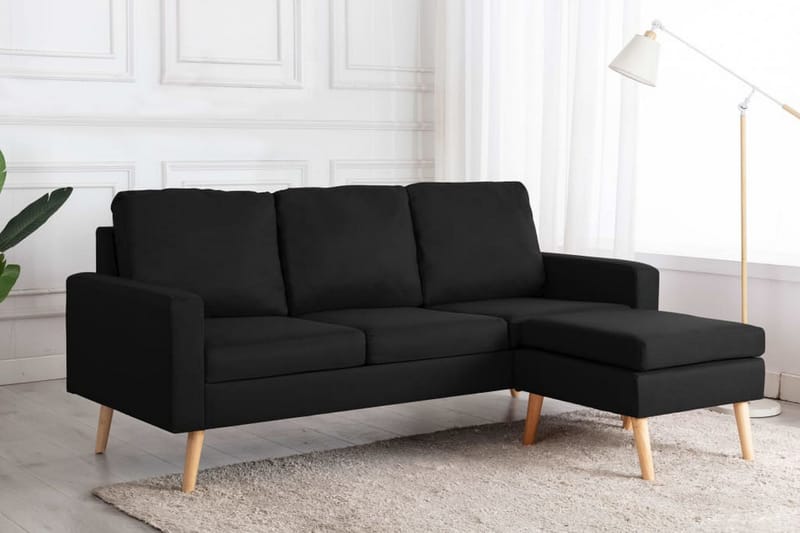 3-sitssoffa med fotpall svart tyg - Svart - Möbler - Vardagsrum - Soffor - 3-sits soffor