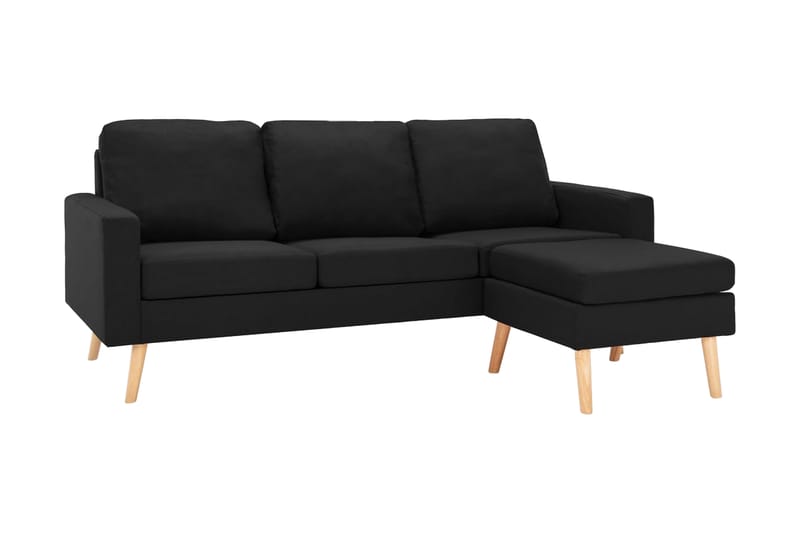 3-sitssoffa med fotpall svart tyg - Svart - Möbler - Vardagsrum - Soffor - 3-sits soffor