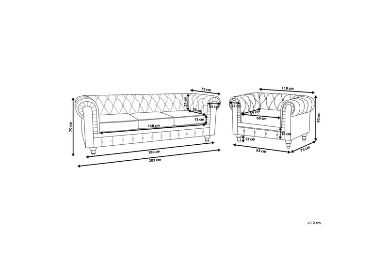 MAURERTOWN Soffgrupp Gul/Sammet - Möbler - Vardagsrum - Soffor - 3-sits soffor