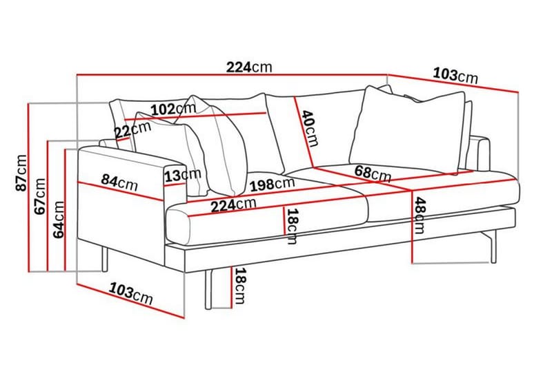 Menard 4-sits Soffa Grå/Svart - Möbler - Vardagsrum - Soffor - 4-sits soffor