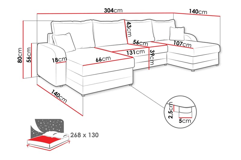 Alvared Soffa Dubbeldivan 4-sits - Ljusgrå/Grå - Möbler - Vardagsrum - Soffor - U-soffor