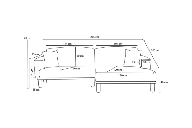 Arman 4-sits Soffa med Divan Antracit - Möbler - Vardagsrum - Soffor - Divansoffa & schäslong