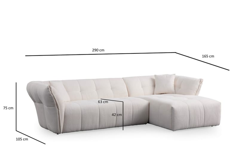 Azzo 4-sits Soffa med Divan Vit - Möbler - Vardagsrum - Soffor - Divansoffa & schäslong