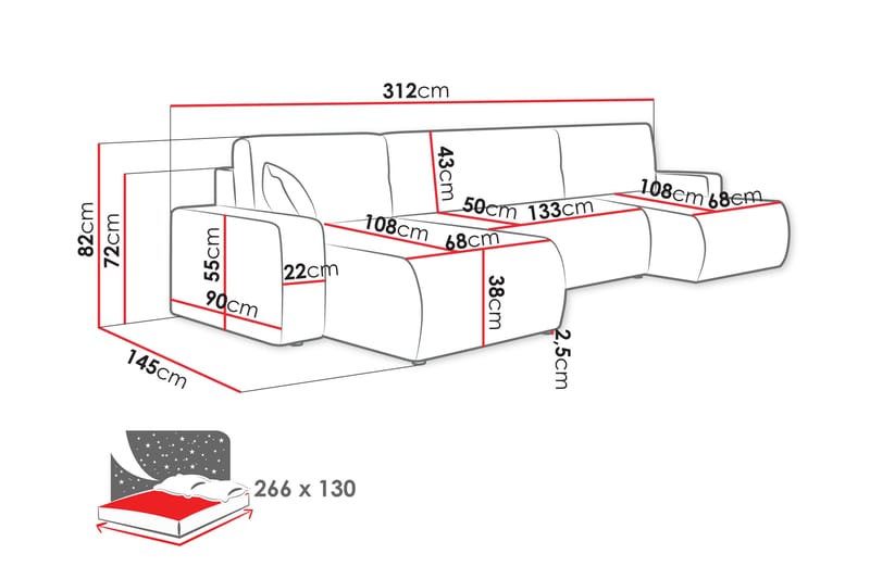 Barile Soffa Dubbeldivan 4-sits - Blå - Möbler - Vardagsrum - Soffor - U-soffor