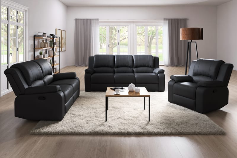 NANTERRE Skön Reclinersoffa 3 sits Konstläder - Fällbar soffa - Biosoffa Svart - Möbler - Vardagsrum - Soffor - Reclinersoffor & Biosoffor