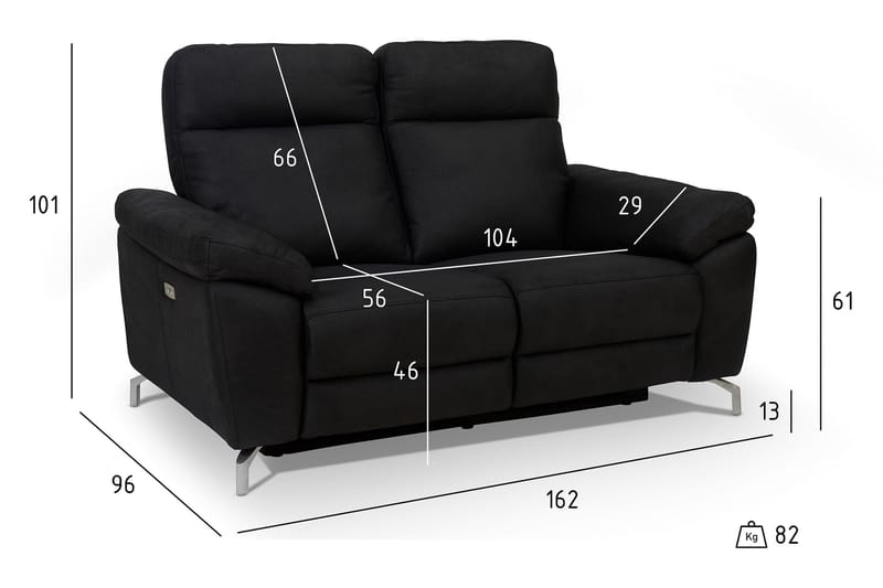 POPINNS 2-sits Reclinersoffa Svart/Silver - Möbler - Vardagsrum - Soffor - Reclinersoffor & Biosoffor