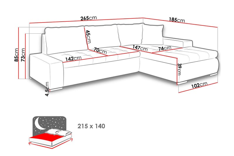 Cerys Soffa med Divan 3-sits - Svart/Grå - Möbler - Vardagsrum - Soffor - Divansoffa & schäslong