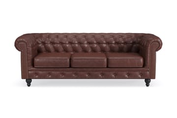 CHESTERFIELD LUX 3-sits Soffa Mörkbrun PU