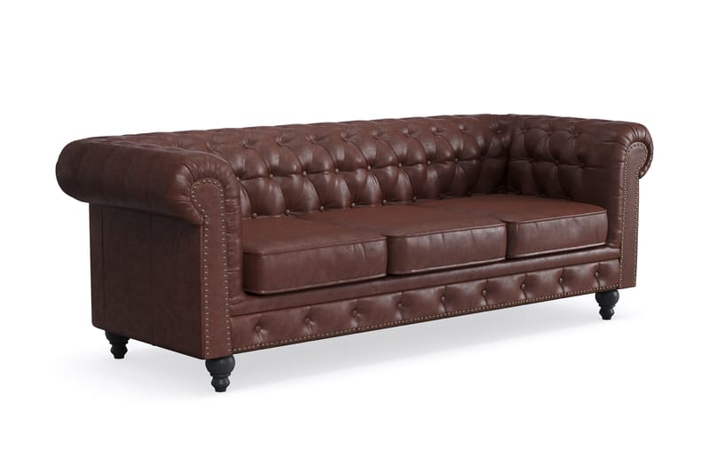 CHESTERFIELD LUX 3-sits Soffa Mörkbrun PU - Möbler - Vardagsrum - Soffor - 3-sits soffor