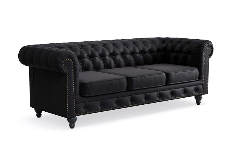 CHESTERFIELD LUX 3-sits Soffa Svart PU - Möbler - Vardagsrum - Soffor - 3-sits soffor