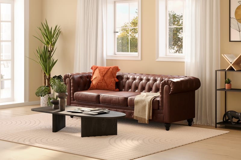 CHESTERFIELD Lyx 3-sits Soffa Mörkbrun PU - Möbler - Vardagsrum - Soffor - 3-sits soffor