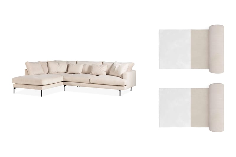 CONCAN 4-sits L Soffa Manchester med Schäslong Vänster med 2 Nackkuddar - Beige - Möbler - Vardagsrum - Soffor - Divansoffa & schäslong