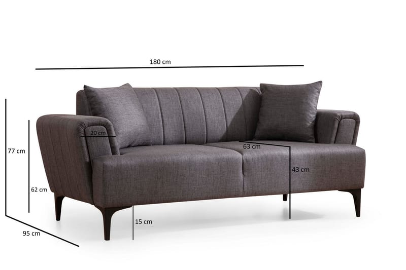 DEERCROFT 3-sits Soffa Mörkgrå - Möbler - Vardagsrum - Soffor - 2-sits soffor