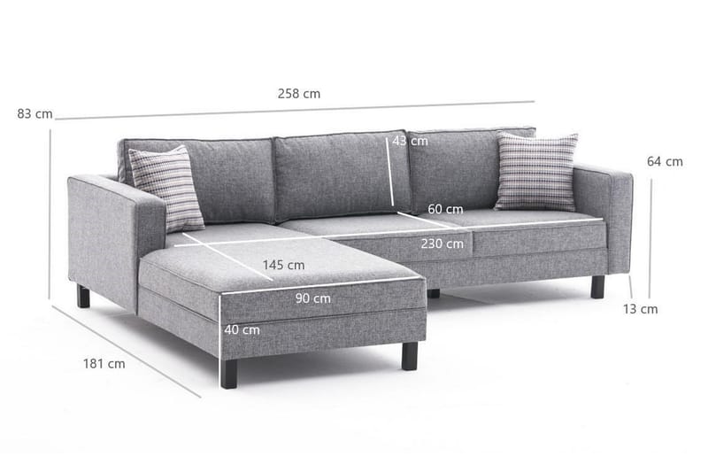 BELLSON Soffa m. Divan 4-sits Grå - Möbler - Vardagsrum - Soffor - Divansoffa & schäslong