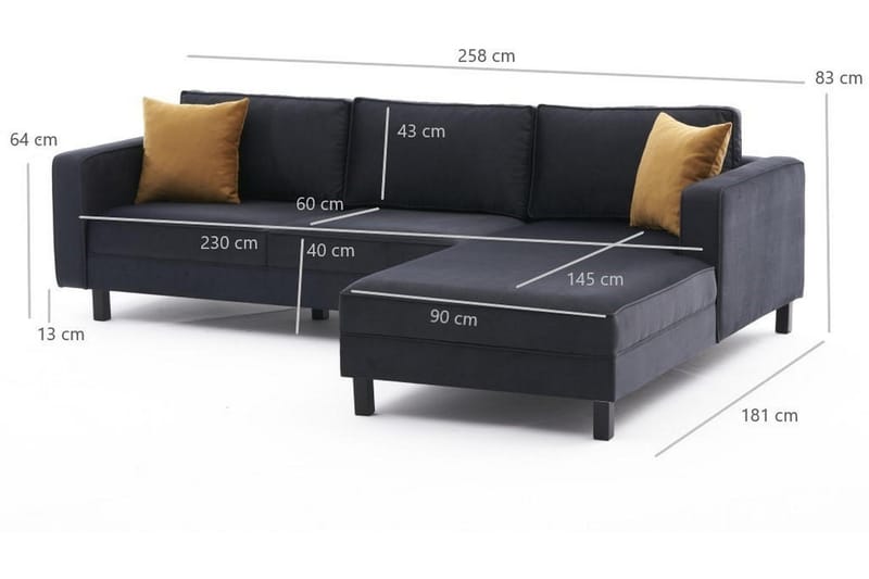 BELLSON Soffa m. Divan 4-sits Mörkgrå - Möbler - Vardagsrum - Soffor - Divansoffa & schäslong