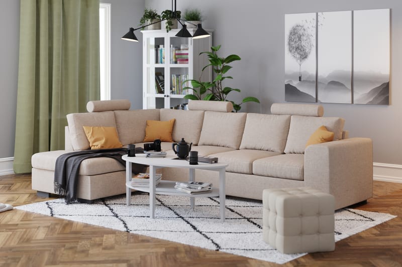 CONNECT Soffa med Schäslong Höger Beige - Divansoffa & schäslong