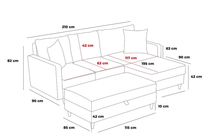 ENSGAS Soffa m. Divan 4-sits Antracit - Möbler - Vardagsrum - Soffor - Divansoffa & schäslong