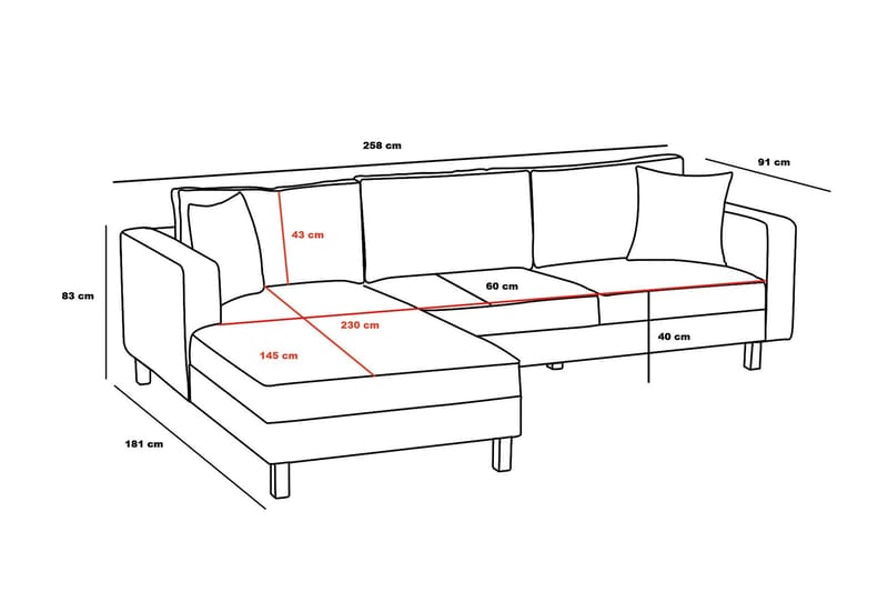 NAUEN Soffa m. Divan 4-sits Antracit - Möbler - Vardagsrum - Soffor - Divansoffa & schäslong