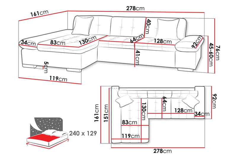 Djerra Soffa med Divan 3-sits - Beige - Möbler - Vardagsrum - Soffor - Divansoffa & schäslong