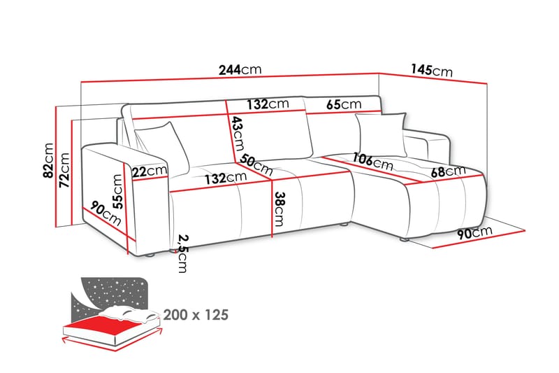 Flo Bäddsoffa med Divan 3-sits - Grå - Möbler - Vardagsrum - Soffor - Divansoffa & schäslong