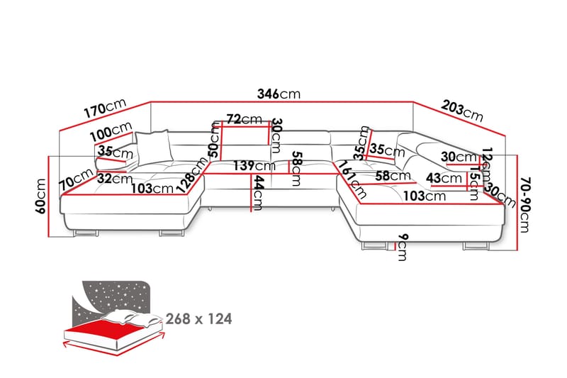 Gabina Soffa med Divan och Schäslong 4-sits - Brun - Möbler - Vardagsrum - Soffor - U-soffor