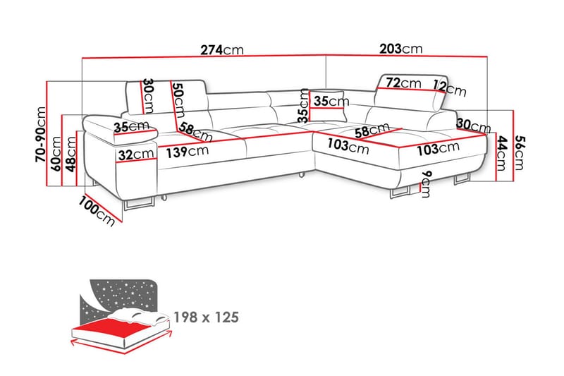 Gabina Soffa med Schäslong 3-sits - Blå - Möbler - Vardagsrum - Soffor - Divansoffa & schäslong