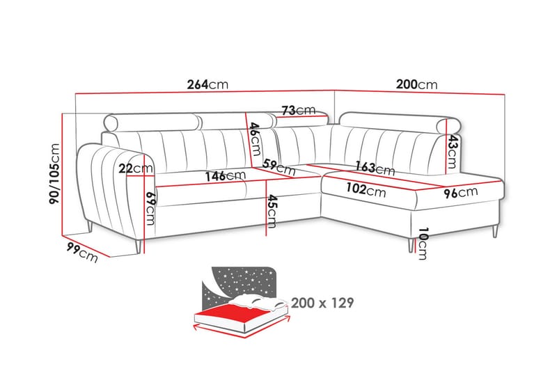 Hoffman Soffa med Schäslong 3-sits - Blå - Möbler - Vardagsrum - Soffor - Divansoffa & schäslong