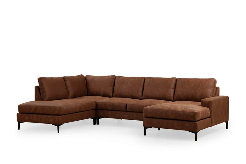 KAMMELLE Soffa m. Divan och Schäslong 4-sits Brun - Möbler - Vardagsrum - Soffor - U-soffor