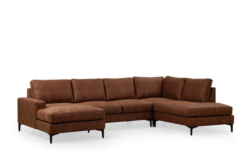 KAMMELLE Soffa m. Divan och Schäslong 4-sits Brun - Möbler - Vardagsrum - Soffor - U-soffor