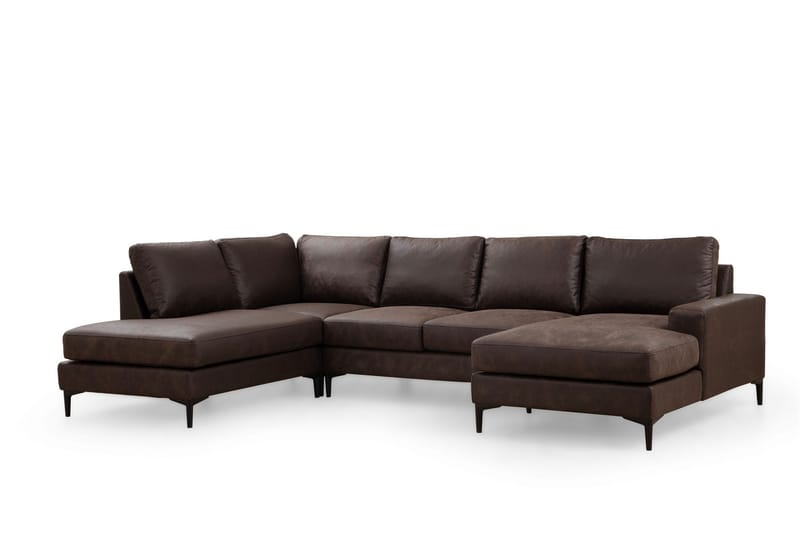 KAMMELLE Soffa m. Divan och Schäslong 4-sits Mörkbrun - Möbler - Vardagsrum - Soffor - U-soffor