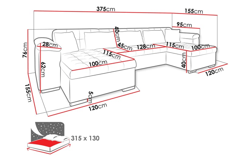 Kinzer Soffa Dubbeldivan 5-sits - Blå - Möbler - Vardagsrum - Soffor - U-soffor