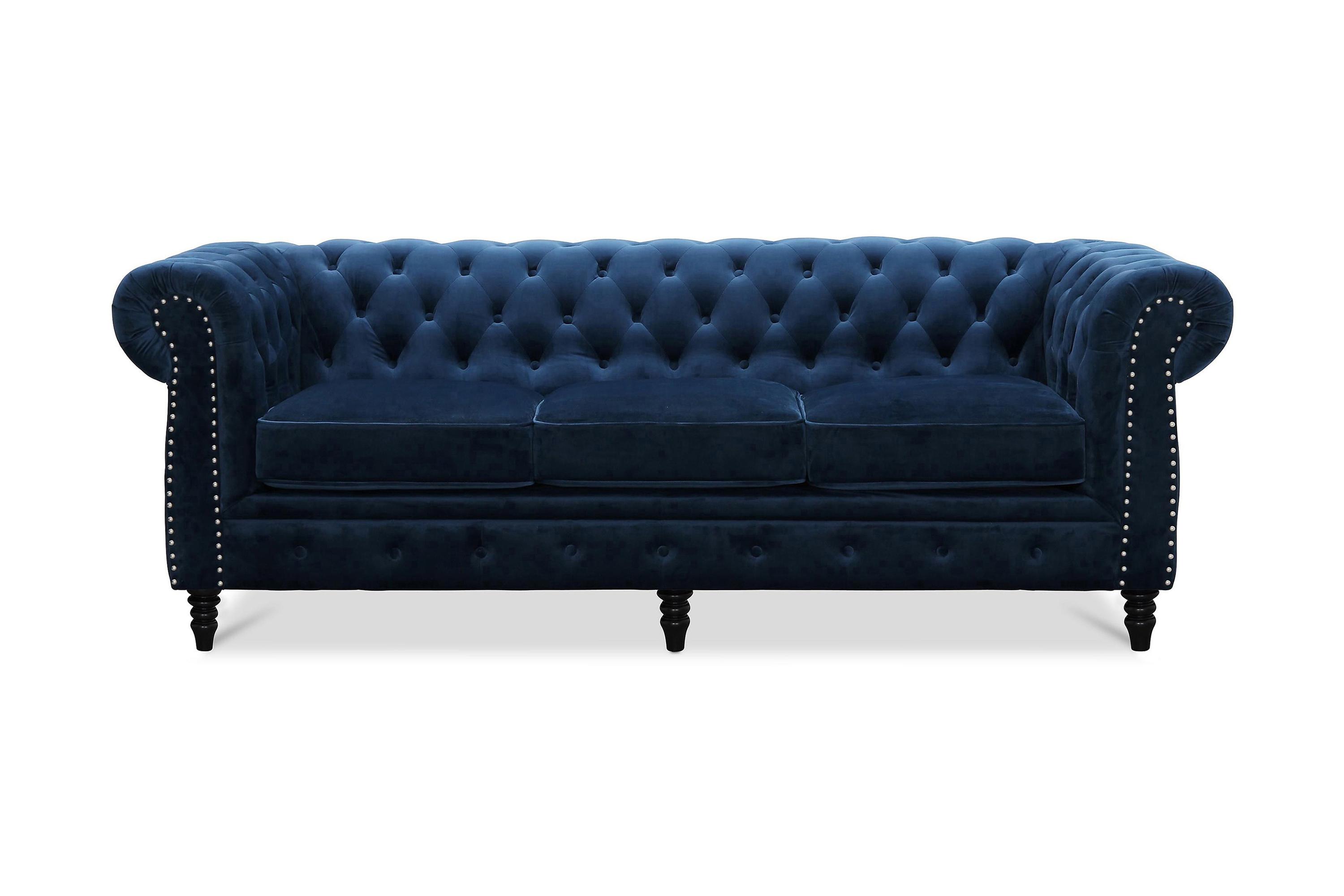 CHESTERFIELD LUX Sammetssoffa 3-sits Blå –