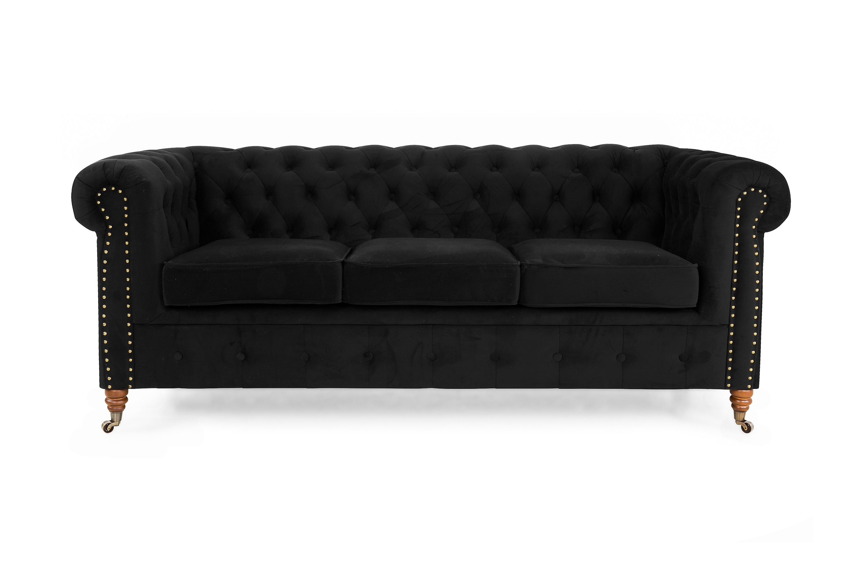 CHESTERFIELD LUX Sammetssoffa 3-sits Svart –