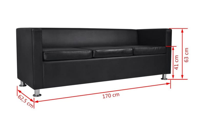 Soffa 3-sits konstläder svart - Svart - Möbler - Vardagsrum - Soffor - Skinnsoffor