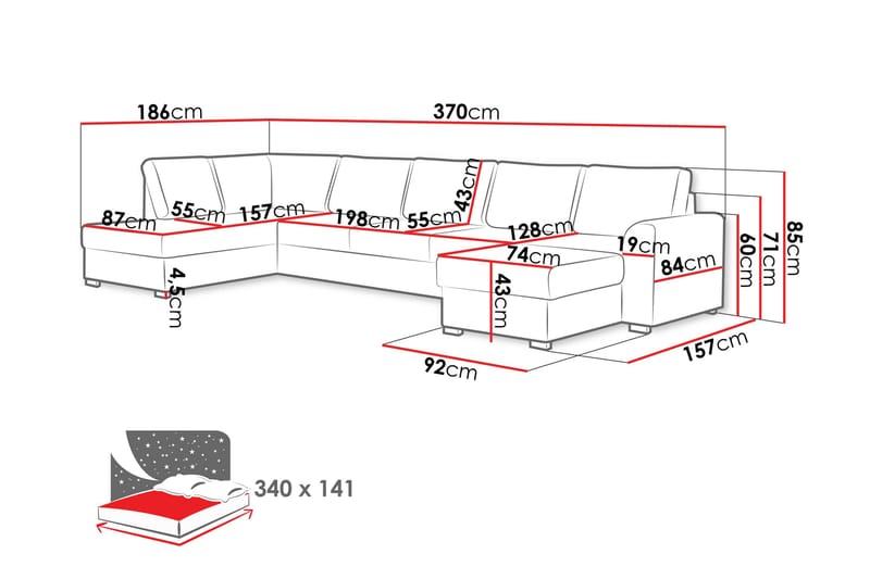 Taberk Soffa med Divan och Schäslong 5-sits - Beige - Möbler - Vardagsrum - Soffor - U-soffor