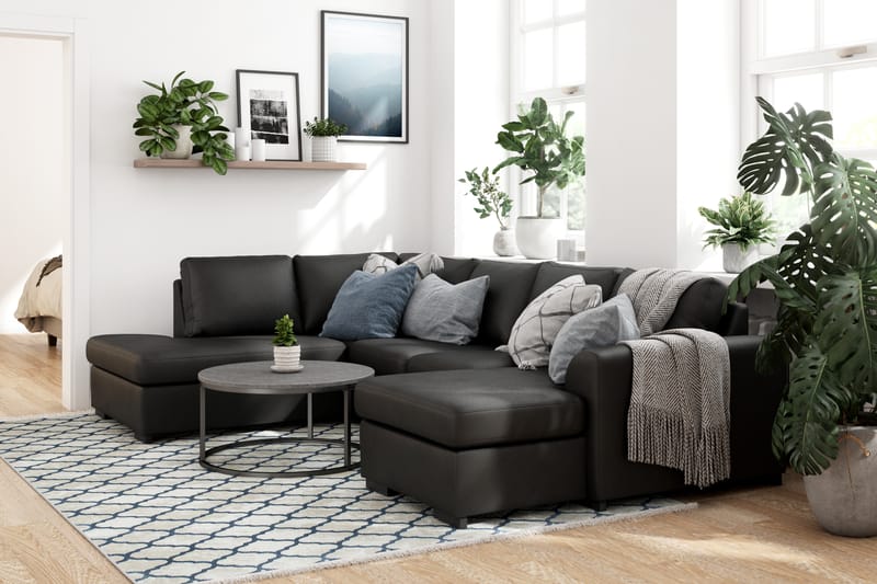 DAWSON U-soffa med Divan Höger Konstläder Svart - Möbler - Vardagsrum - Soffor - U-soffor