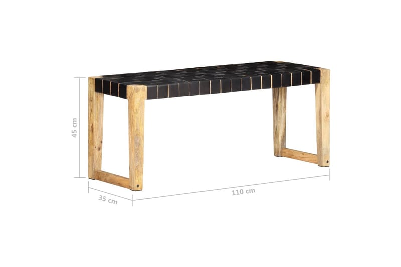 Bänk 110 cm svart äkta skinn och massivt mangoträ - Svart - Möbler - Vardagsrum - Stolar & sittmöbler - Sittbänk