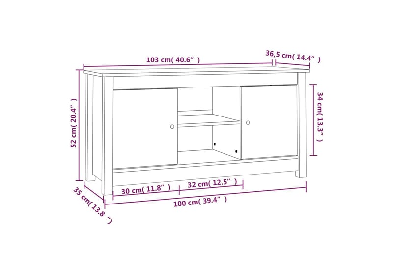 beBasic Tv-bänk 103x36,5x52 cm massiv furu - Möbler - Vardagsrum - Tv-möbler & mediamöbler - Tv-bänkar