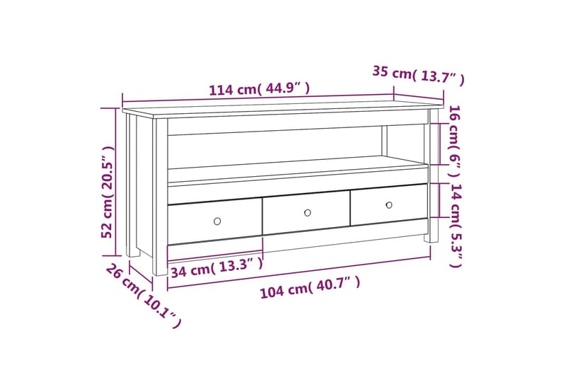 beBasic Tv-bänk 114x35x52 cm massiv furu - Möbler - Vardagsrum - Tv-möbler & mediamöbler - Tv-bänkar