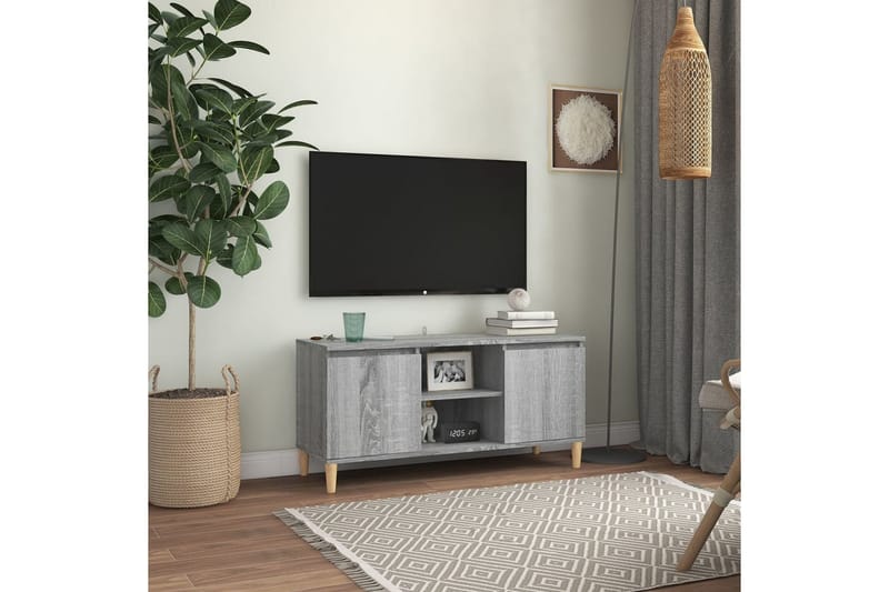 beBasic TV-bänk med massiva träben grå sonoma 103,5x35x50 cm - Möbler - Vardagsrum - Tv-möbler & mediamöbler - Tv-bänkar