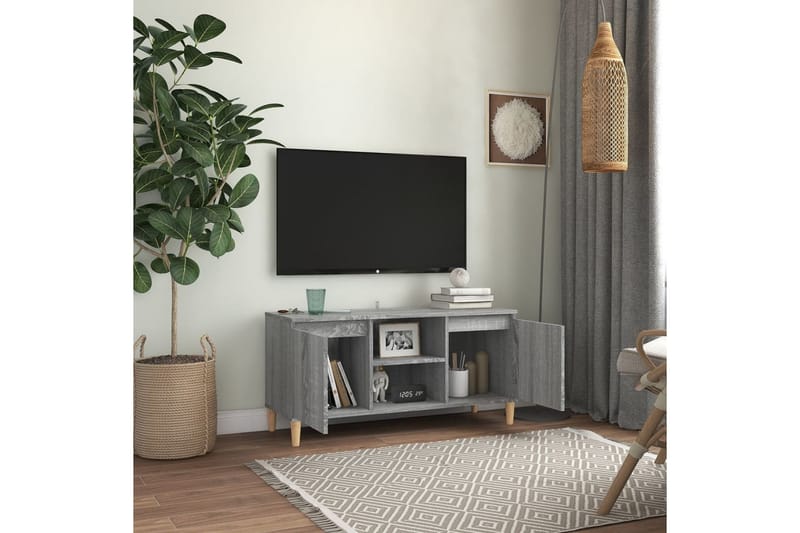 beBasic TV-bänk med massiva träben grå sonoma 103,5x35x50 cm - Möbler - Vardagsrum - Tv-möbler & mediamöbler - Tv-bänkar