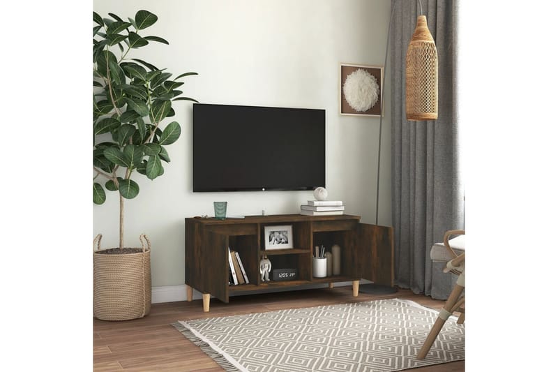 beBasic TV-bänk med massiva träben rökfärgad ek 103,5x35x50 cm - Möbler - Vardagsrum - Tv-möbler & mediamöbler - Tv-bänkar