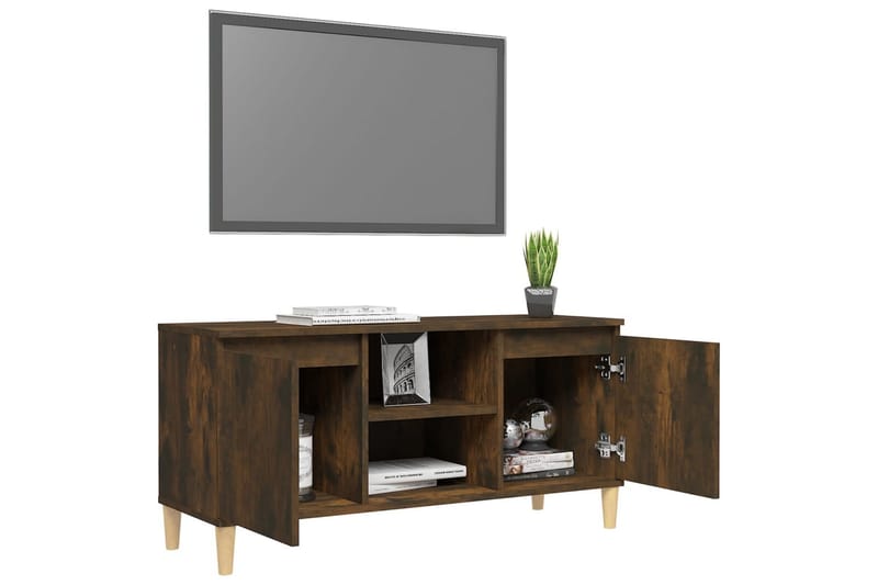 beBasic TV-bänk med massiva träben rökfärgad ek 103,5x35x50 cm - Möbler - Vardagsrum - Tv-möbler & mediamöbler - Tv-bänkar