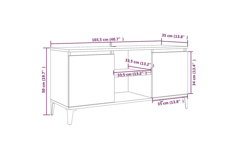 beBasic TV-bänk med metallben rökfärgad ek 103,5x35x50 cm - Möbler - Vardagsrum - Tv-möbler & mediamöbler - Tv-bänkar