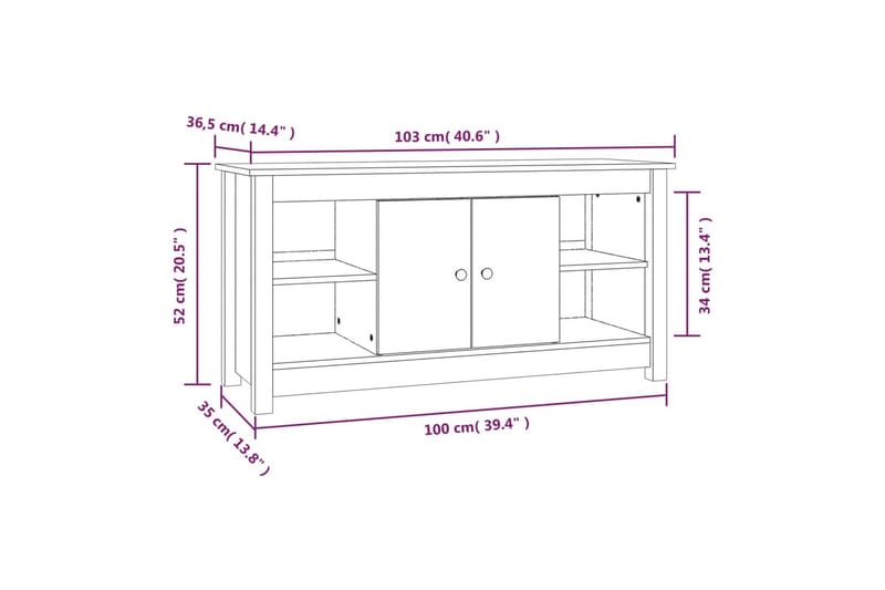 beBasic Tv-bänk vit 103x36,5x52 cm massiv furu - Möbler - Vardagsrum - Tv-möbler & mediamöbler - Tv-bänkar